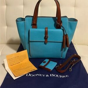 NEW! “Dooney & Bourke” Calipso Blue Satchel & Matching Sm. Wallet Set